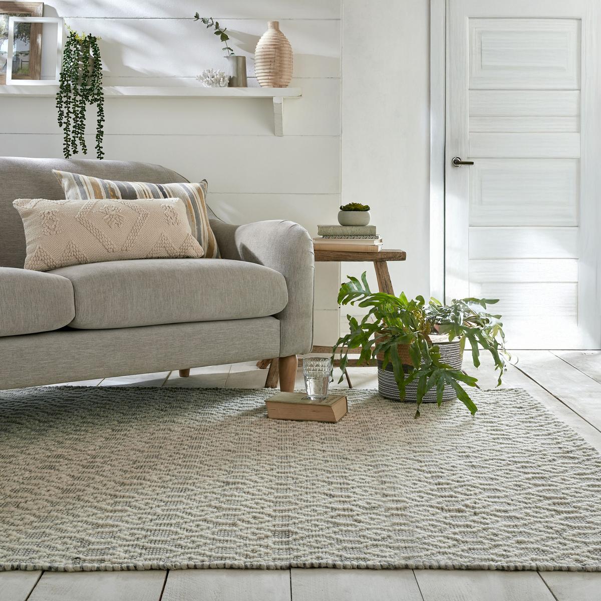WOLLTEPPICH handgewebt ROTHER, mit Diamant Muster, Hellgrau, 80 x 150 cm - Grau, Textil (150/80cm) - KADIMA DESIGN