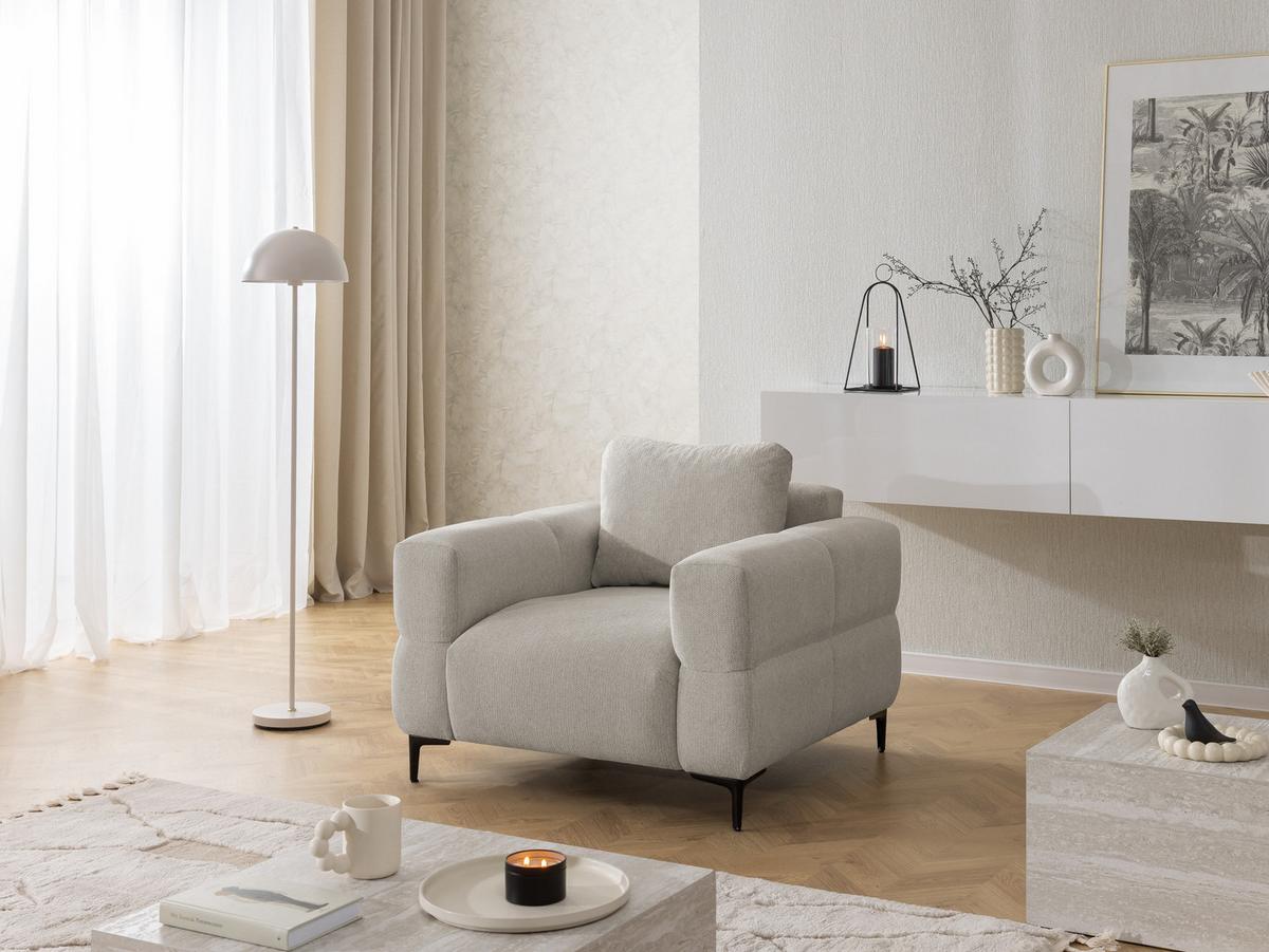 SESSEL Cardea in Bubble-Optik aus weichem Taupe Strukturstoff mit hohem Sitzkomfort - Taupe/Schwarz, Holz/Textil (102/80/97cm) - S-Style Möbel