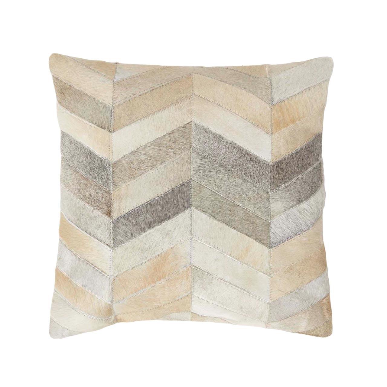 PATCHWORK-KISSEN Fell & Leder 45/45 cm Chevron - Multicolor, Leder/Textil (45/45cm) - Homescapes