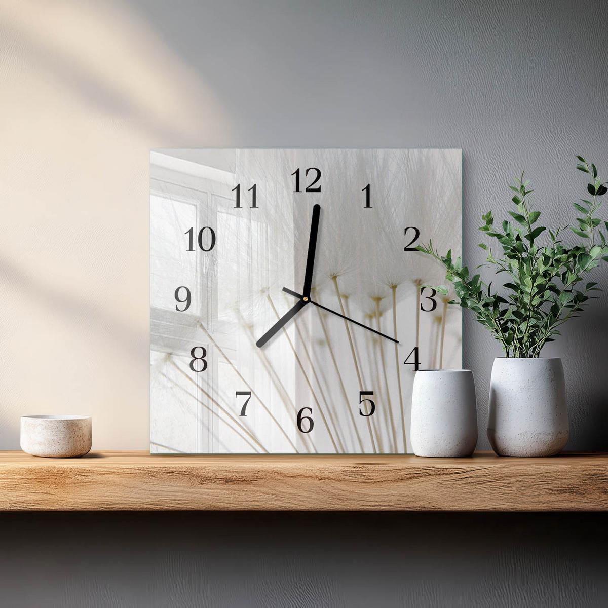 WANDUHR aus Glas 30x30 cm - Löwenzahn - Weiß, Glas (30/30/0.4cm) - TULUP