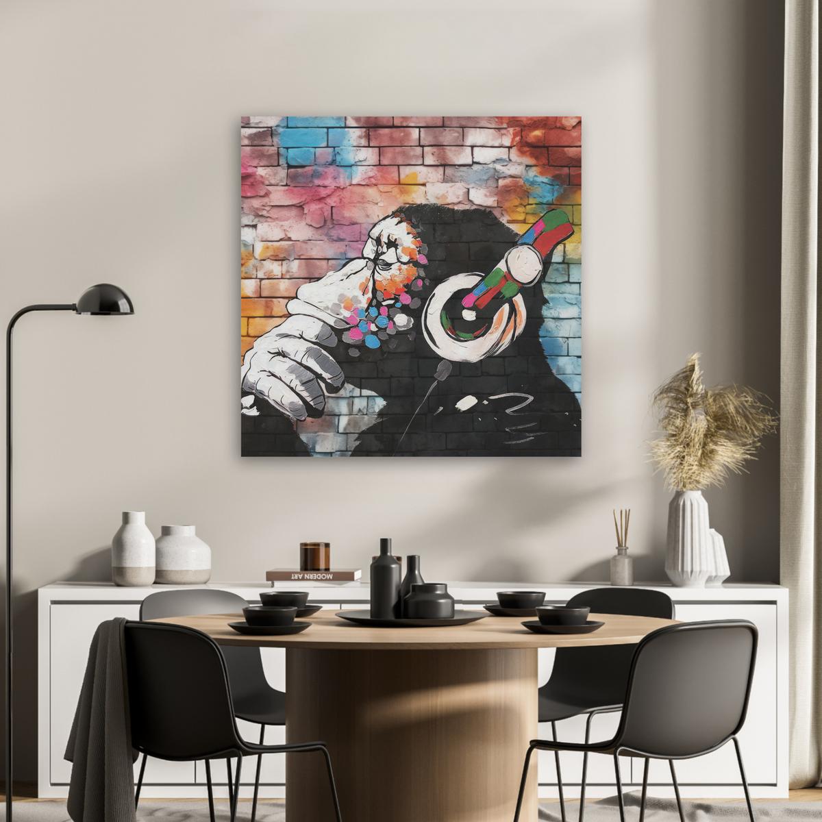 AKUSTIKBILD Affe - Graffiti - Musik Akustikpaneele 80x80 cm - Multicolor, Kunststoff (80/80/0.9cm) - MuchoWow