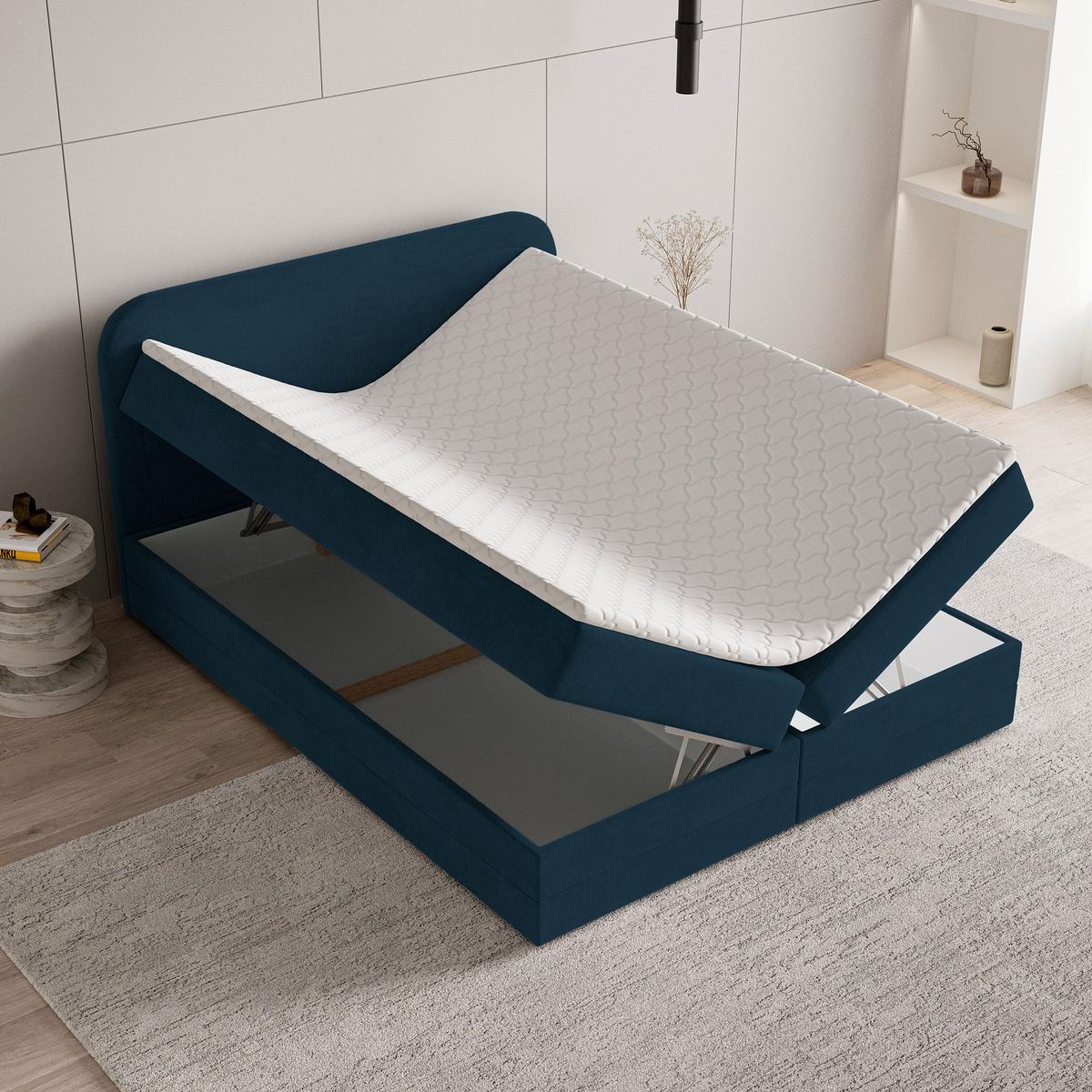 BOXBETT ARMEL 180x200 cm mit Matratze und Topper - Blau - Blau, Holz (180/200cm) - MASSENO