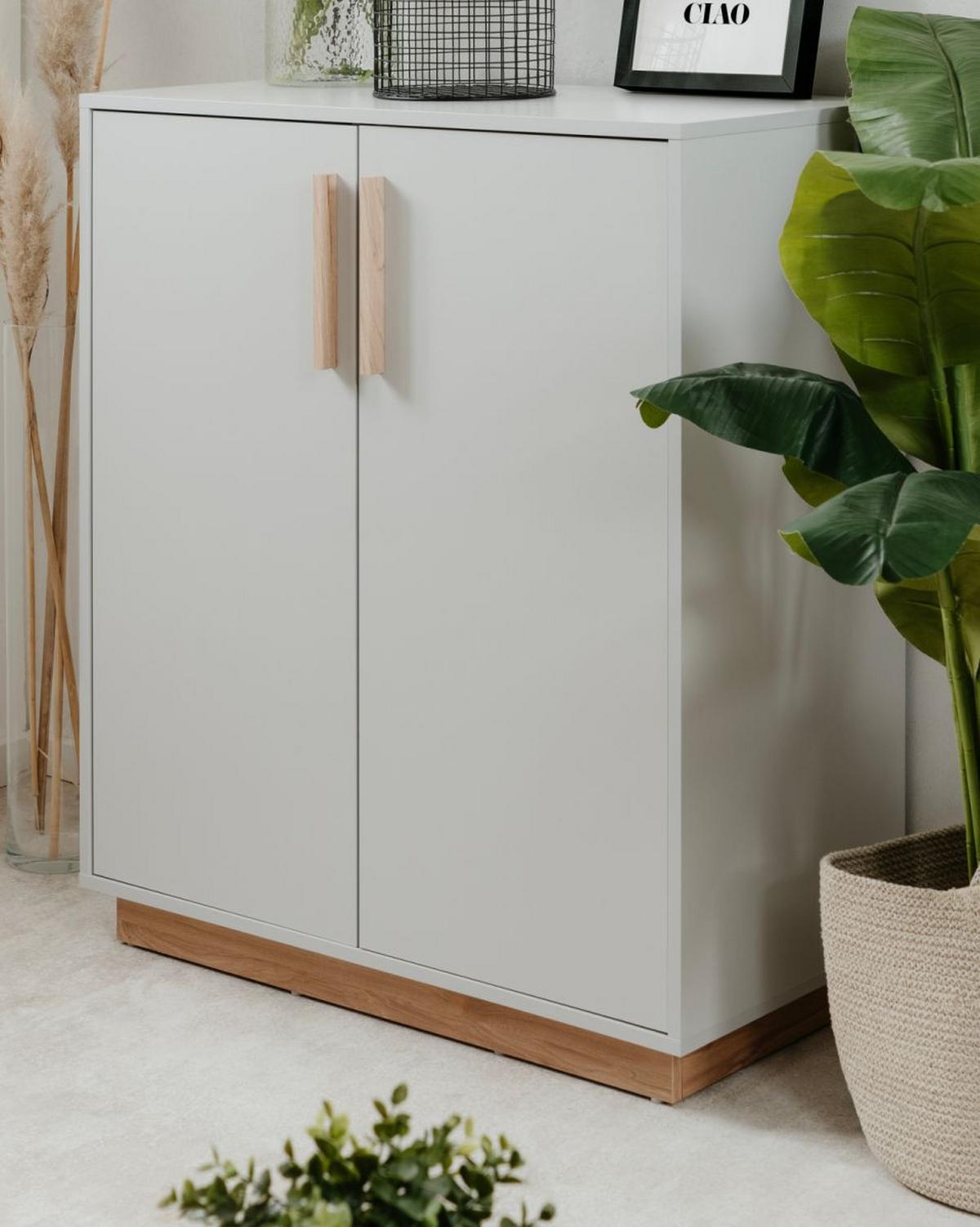 KOMMODE grau, Hickory Walnuss 82 cm, Sideboard 2-türig - Walnussfarben/Grau, Holzwerkstoff/Metall (82/94/40cm) - Furn.Design