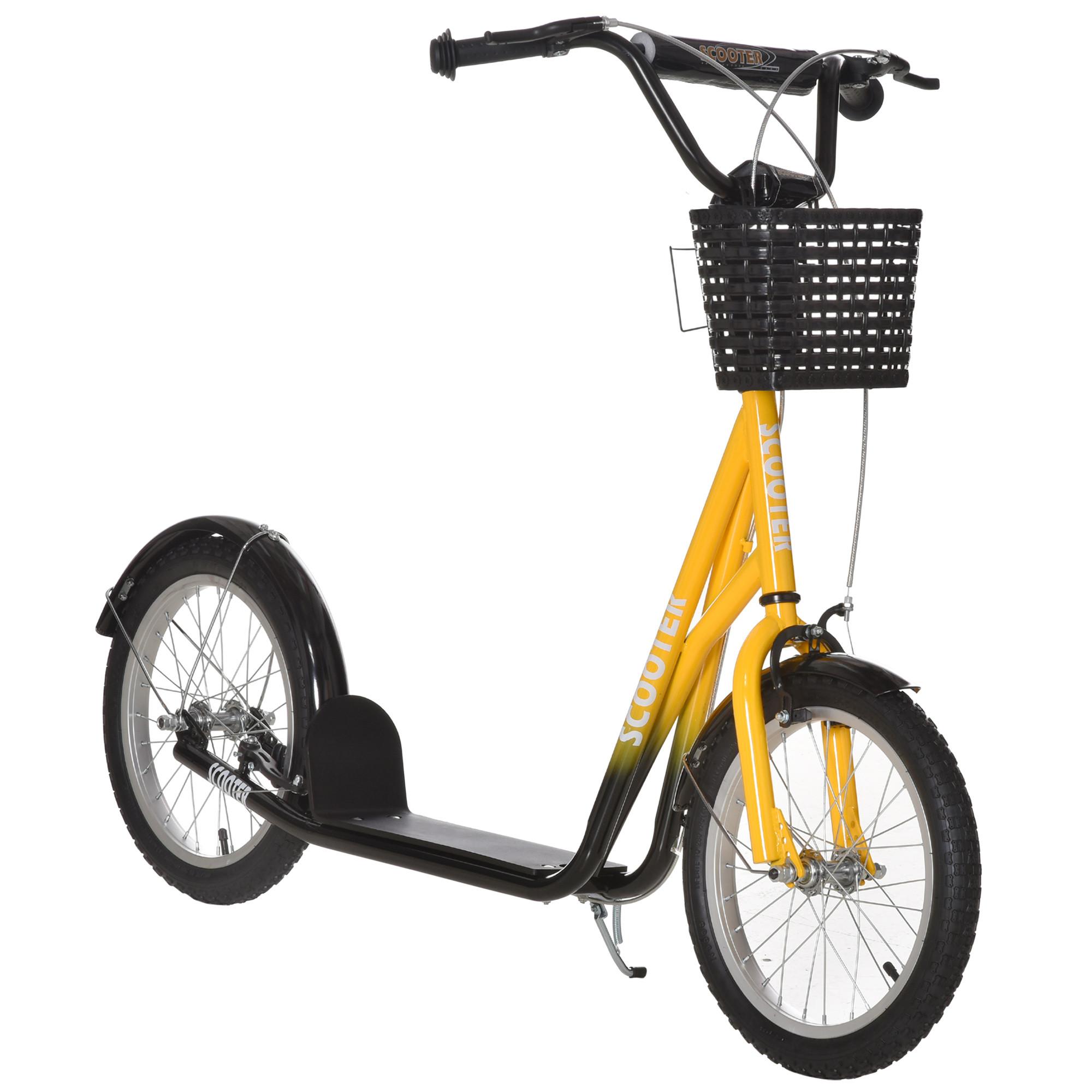 KINDER Roller Höhenverstellbar Tretroller mit groß Gummirädern, 2 Bremsen Orange - Orange, Metall (139/58/96cm) - HOMCOM