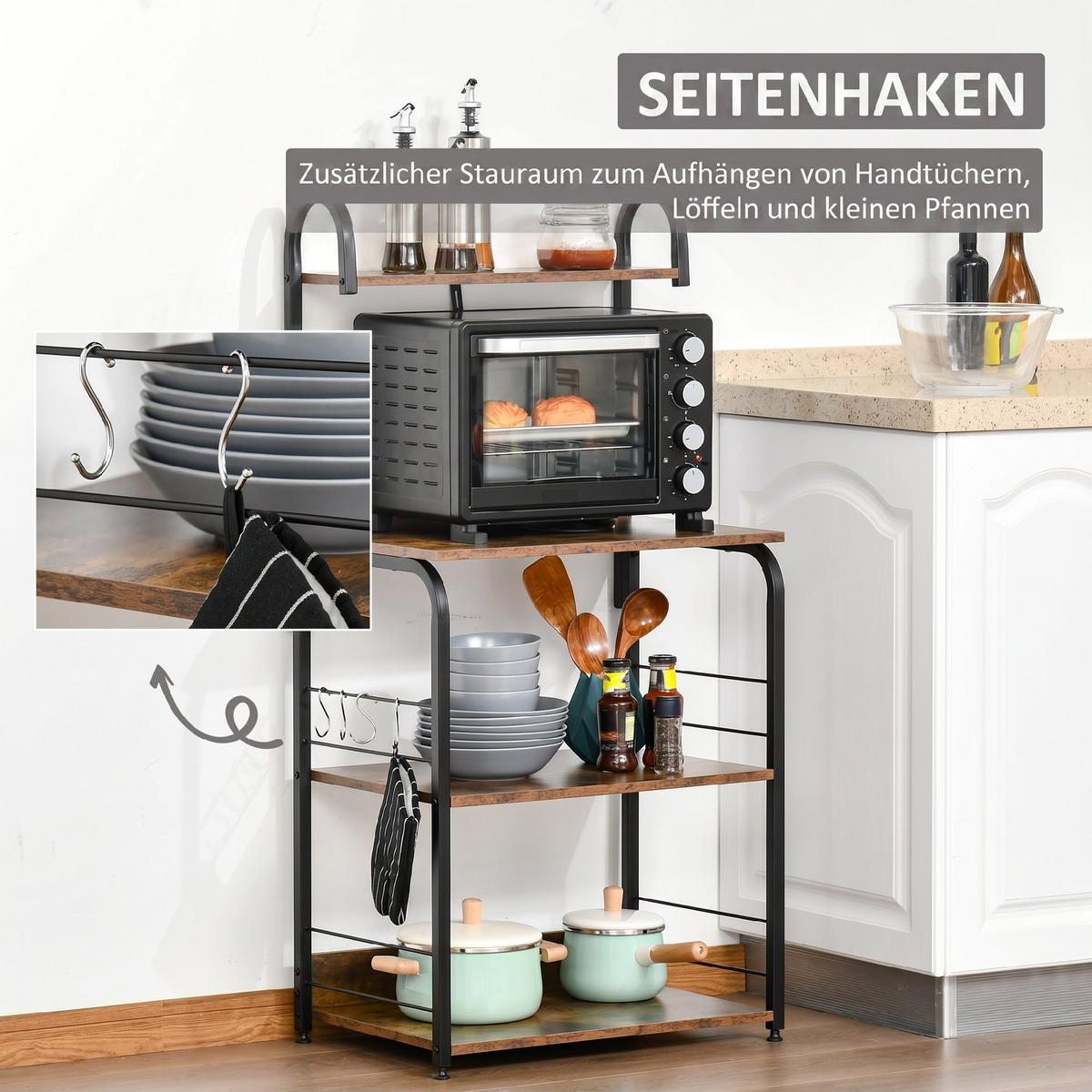 KÜCHENREGAL Holzwerkstoff Stahl Rustikal Braun - Braun, Holzwerkstoff (40/125/60cm) - HOMCOM