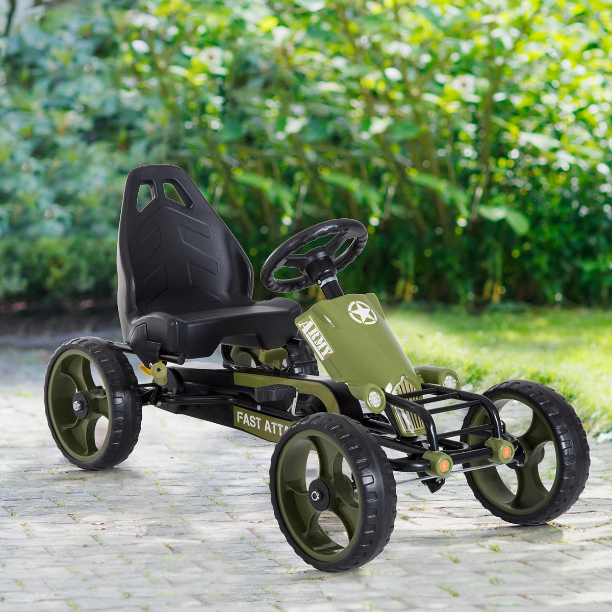 GO Kart Kettcar mit Handbremse Kinder Tretauto Tretfahrzeug ab 3 Jahre Grün - Grün, Metall (105/54/61cm) - HOMCOM