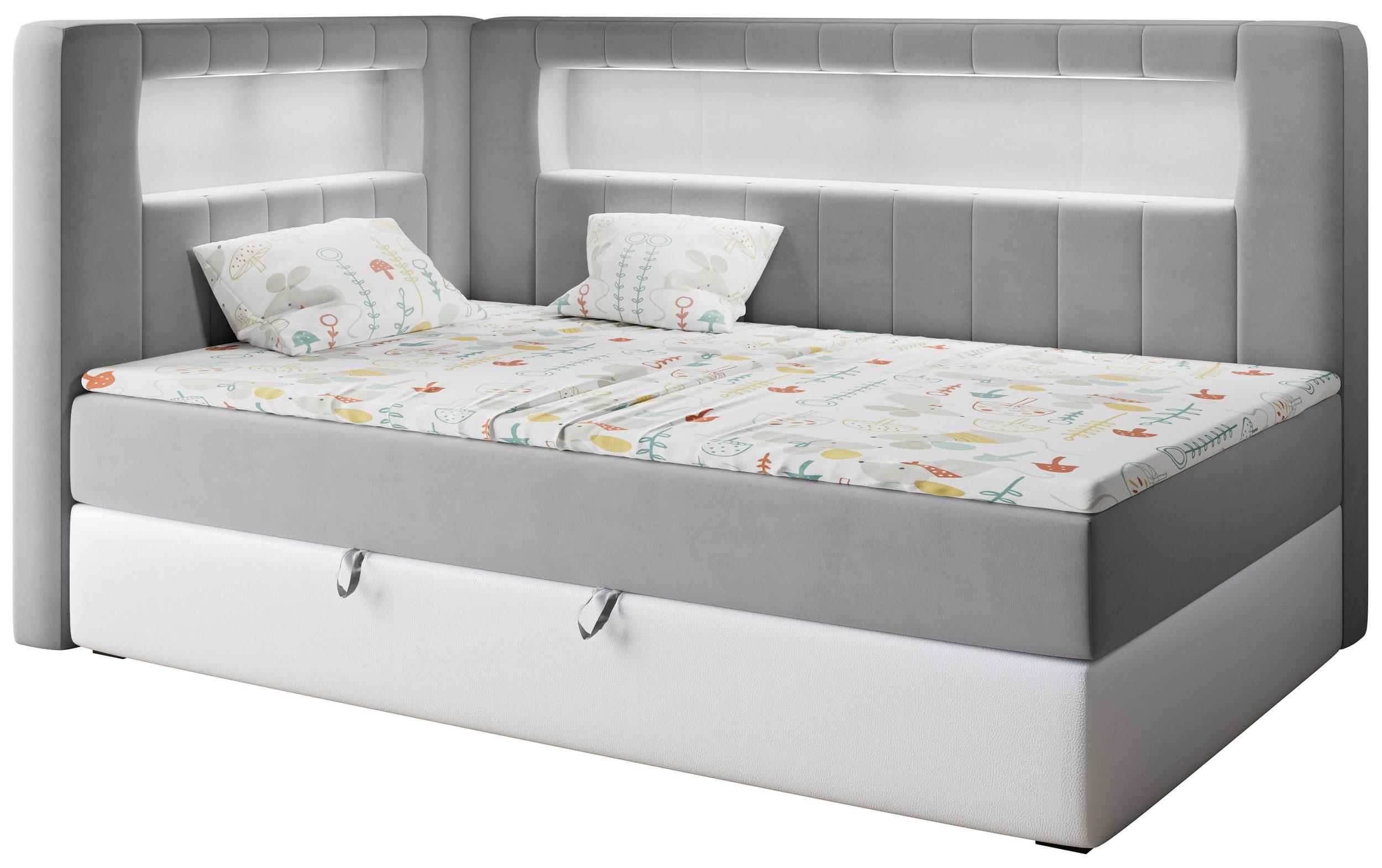 BOXSPRINGBETT JUNIOR GOLD 3 90/200 Grau/Weiß - linke Seite - Weiß/Grau, Holz/Textil (90/200cm) - MKS