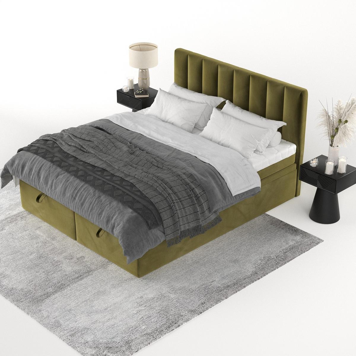 BOXBETT Lume 160/200 cm Olivgrün im Kronos Stoff - Schwarz/Olivgrün, Holz/Holzwerkstoff (160/200cm) - AltaBeds