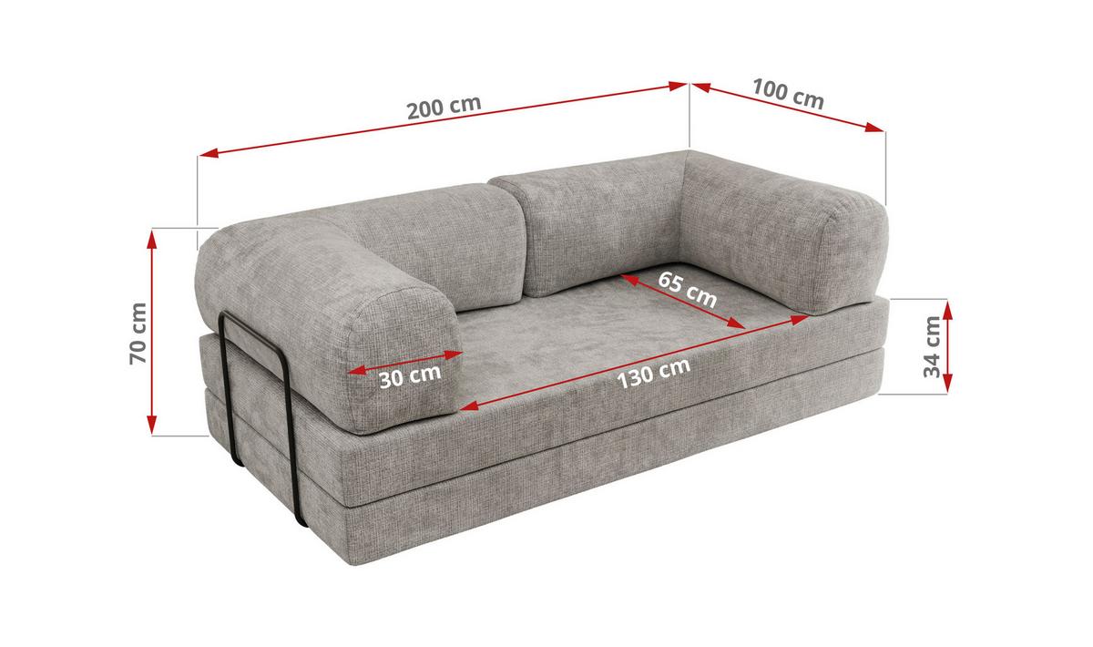 3-SITZER SOFA ORSETTO - Hellgrau Schenille grob gewebt - Hellgrau/Schwarz, Textil/Metall (200/70/100cm) - MKS
