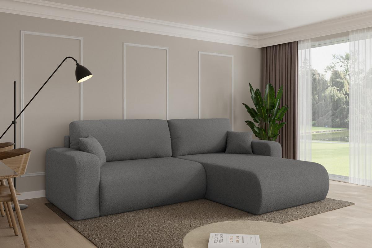 ECKSOFA mit Schlaffunktion Ottomane Rechts BERY-L 276x193x88 Grau Bouclé - Schieferfarben/Schwarz, Holzwerkstoff/Kunststoff (276/193cm) - ALTDECOR