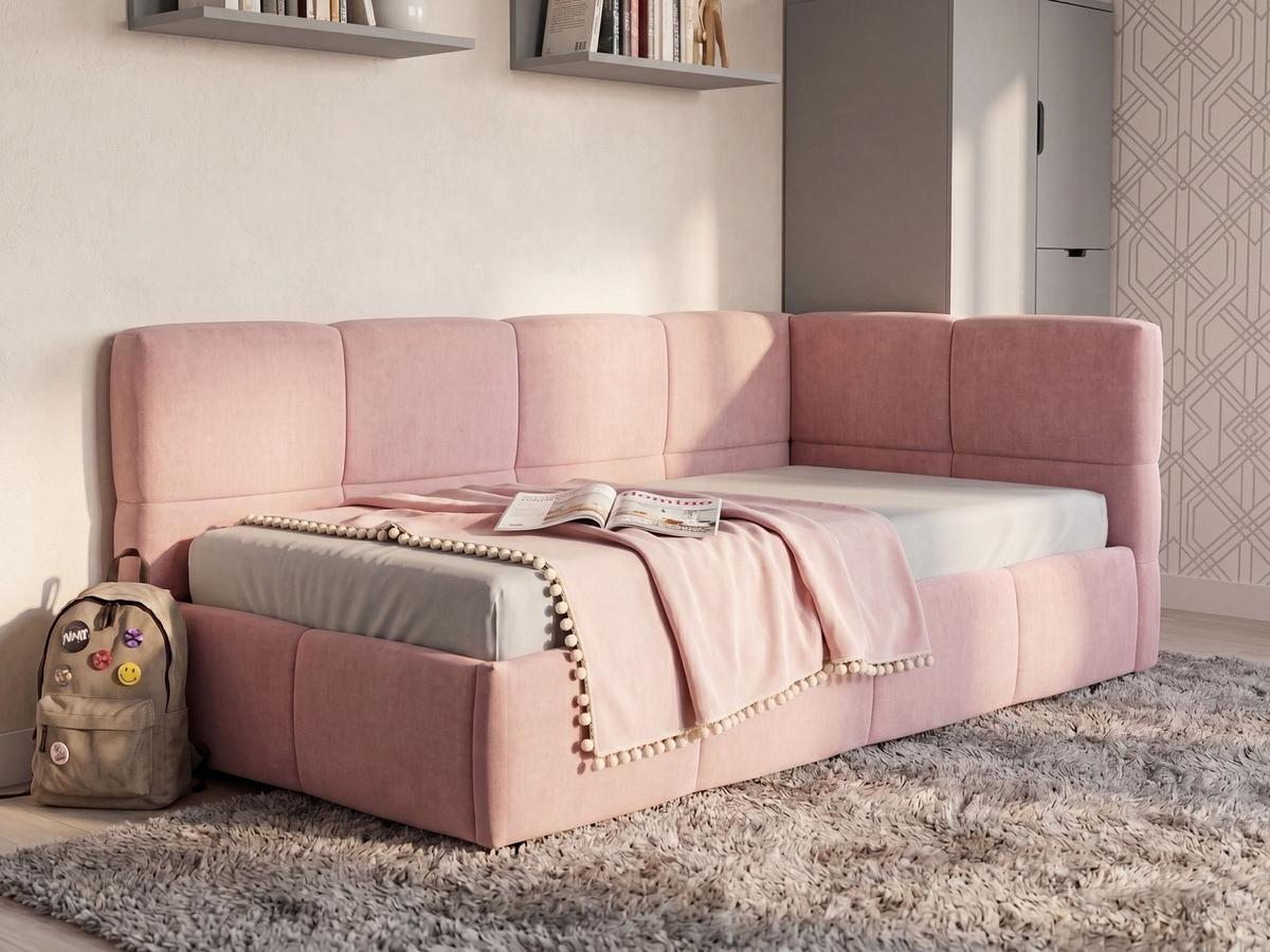 TAGESBETT Stoff 90/200 cm mit Stauraum rechtsseitig Rosa Jacou - Pink, Textil (90/200cm) - Beliani
