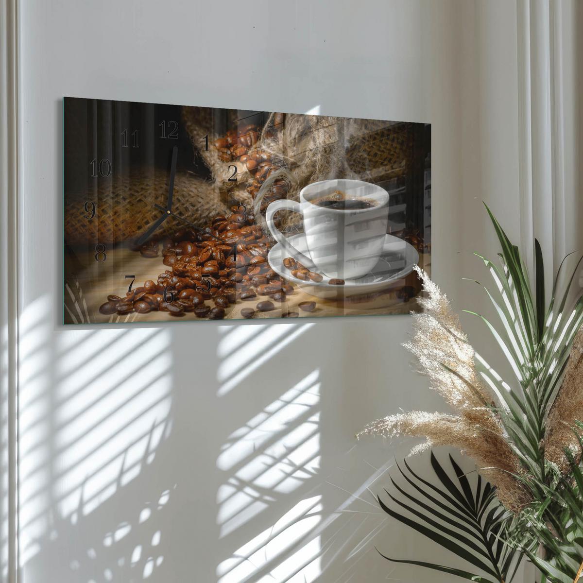 WANDUHR aus Glas 60x30 cm - Kaffee - Braun, Glas (60/30/0.4cm) - TULUP