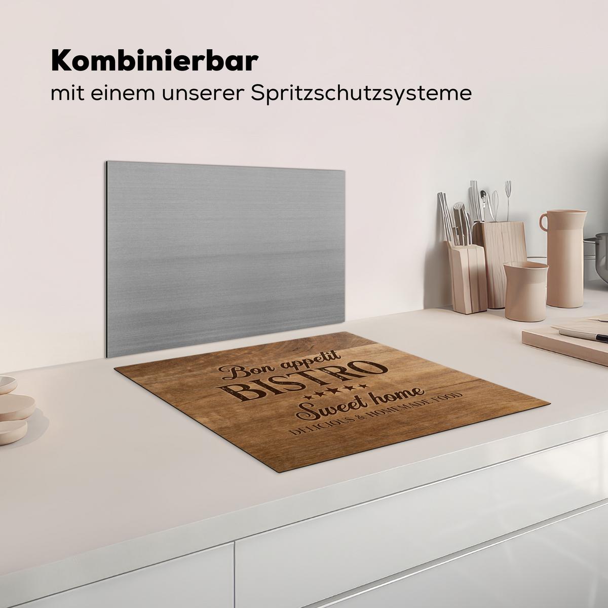 HERDABDECKPLATTE Zitat - Bistro - Guten Appetit - Süßes Zuhause - Holzmaserung Abdeckung Ceranfeld 58.3x51.3 cm - Braun, Kunststoff (58.3/51.3/0.2cm) - MuchoWow