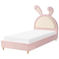 KINDERBETT Kaninchen Samtstoff 90/200 cm Rosa Lallias - Pink/Weiß, Textil (90/200cm) - Beliani