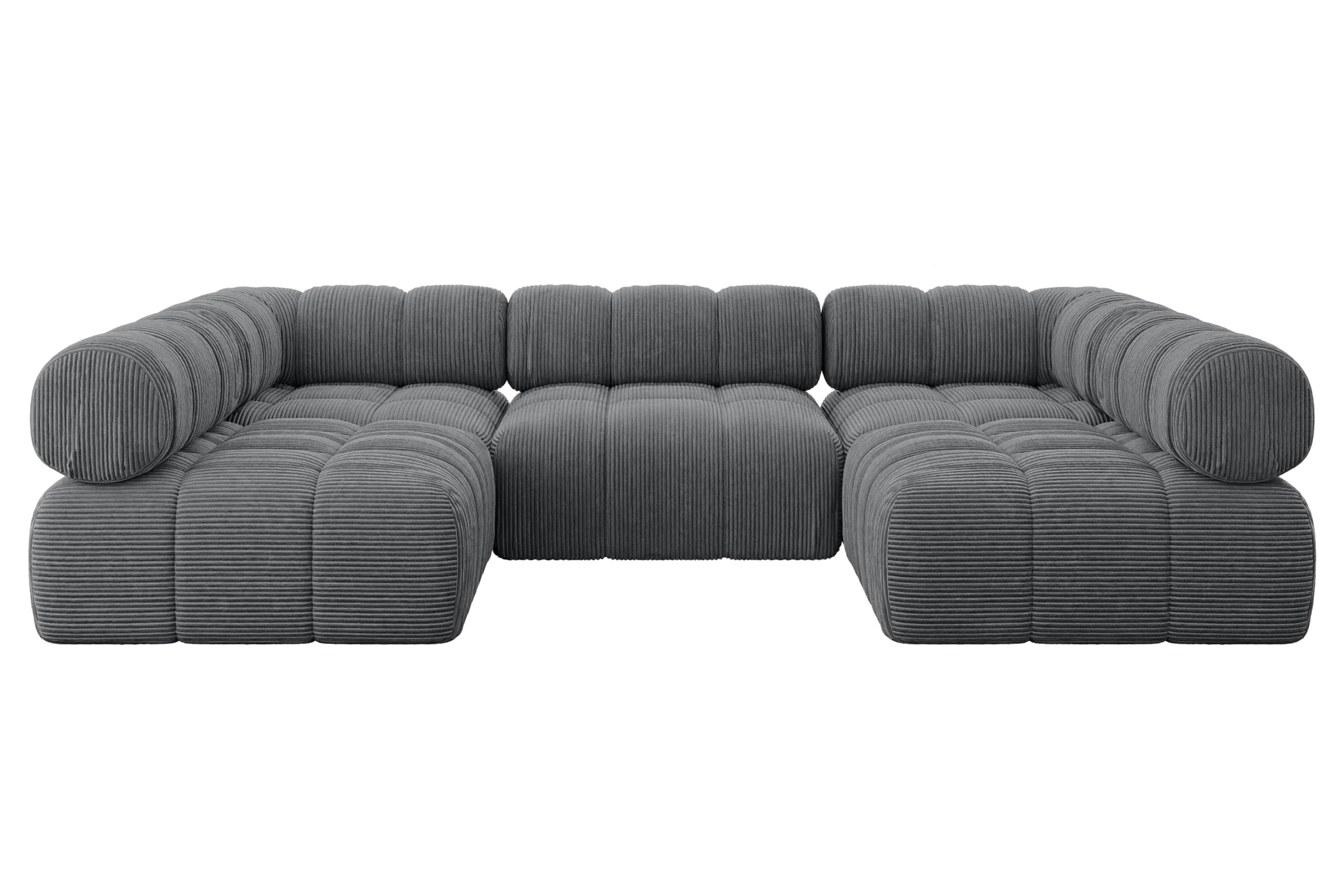 WOHNLANDSCHAFT modulares Sofa Garvo-U1 - 285x190x70 cm Dunkelgrau Cord - Dunkelgrau, Holzwerkstoff/Textil (285/70/190cm) - ALTDECOR