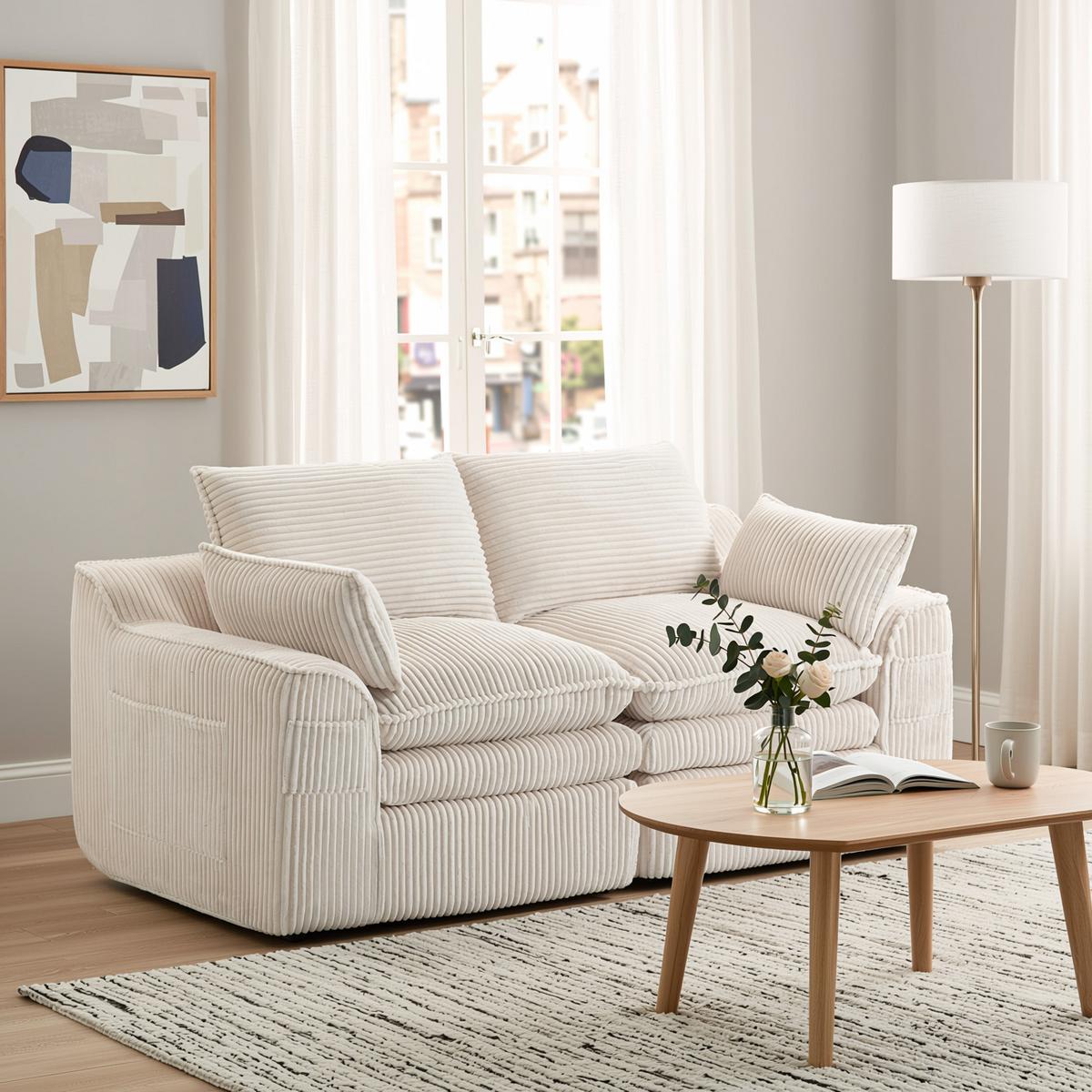 2-SITZER SOFA cordstoff mit seitentaschen & federkern - Beige, Textil (191/85/94cm) - Urban Meuble