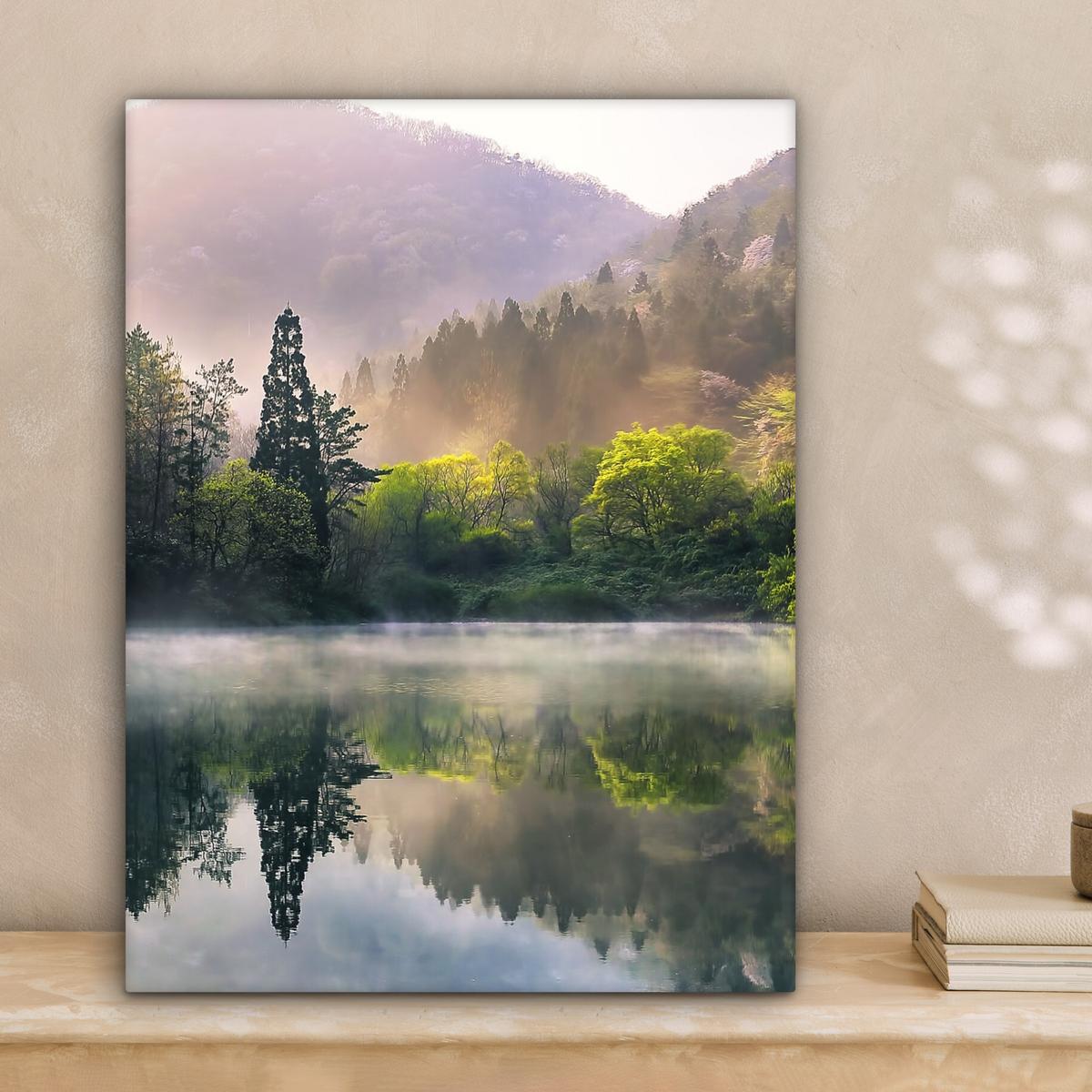 LEINWANDBILD Natur - Bäume - Berge - See - Wasser Room Decor 30x40 cm - Hellgrün, Textil (30/40cm) - MuchoWow