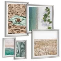 BILDER SET 5er Set - 50x50 cm & 20x30 cm & 40x60 cm Silberner Rahmen - Urlaubsblick Strand Meer - Silberfarben, Kunststoff (40/60cm) - TULUP