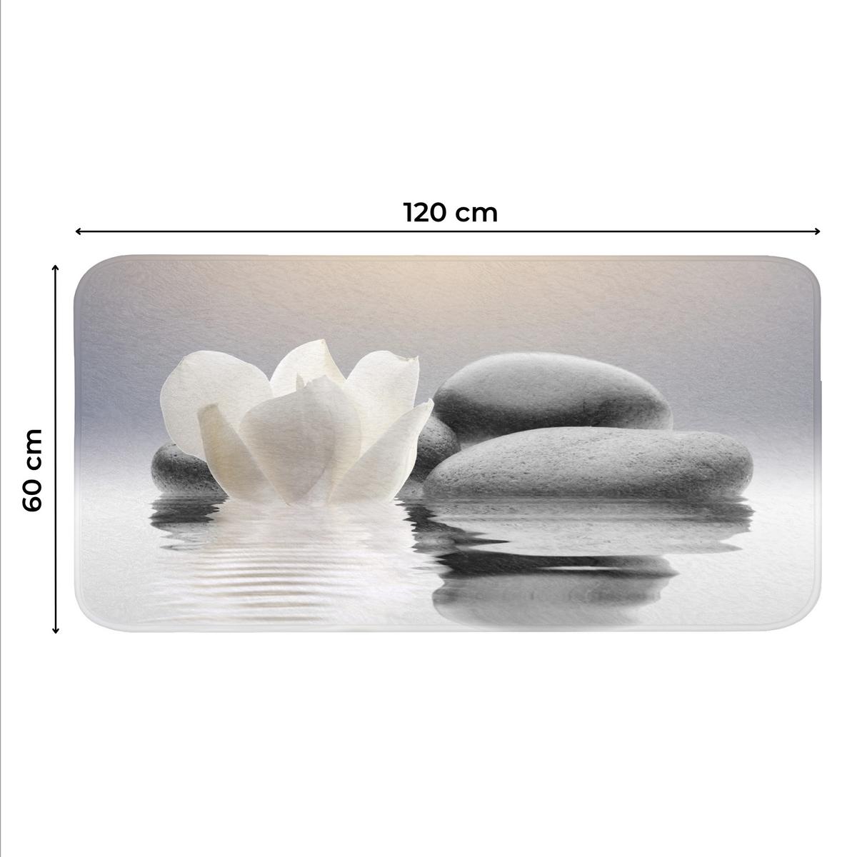 WC-VORLEGER Steine - Lotus - Weiß - Wasser - Zen WC Teppich 120x60 cm - Weiß, Textil (120/1cm) - OnlyWow