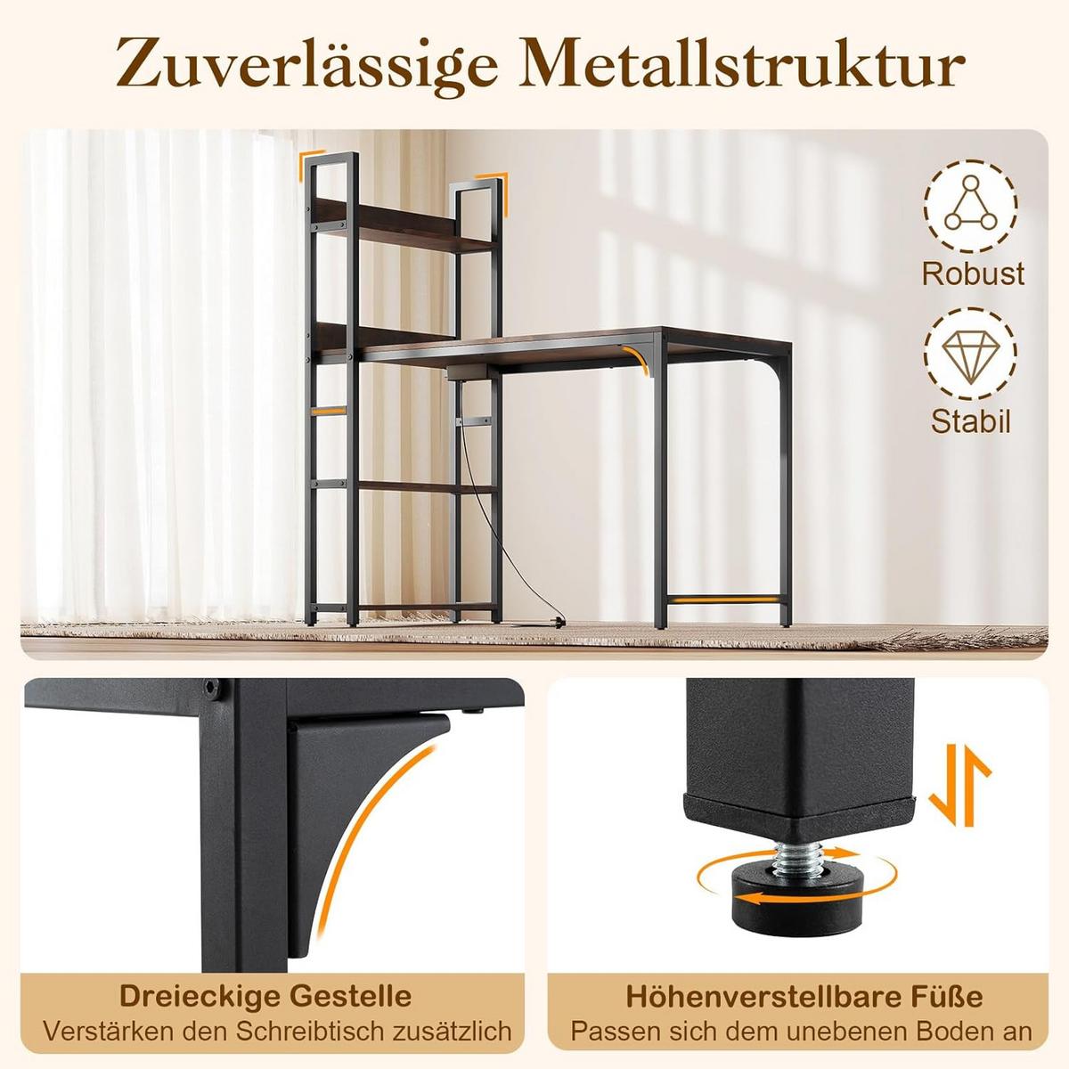 COMPUTERTISCH Braun - Braun, Holzwerkstoff (65/120/130cm) - COSTWAY