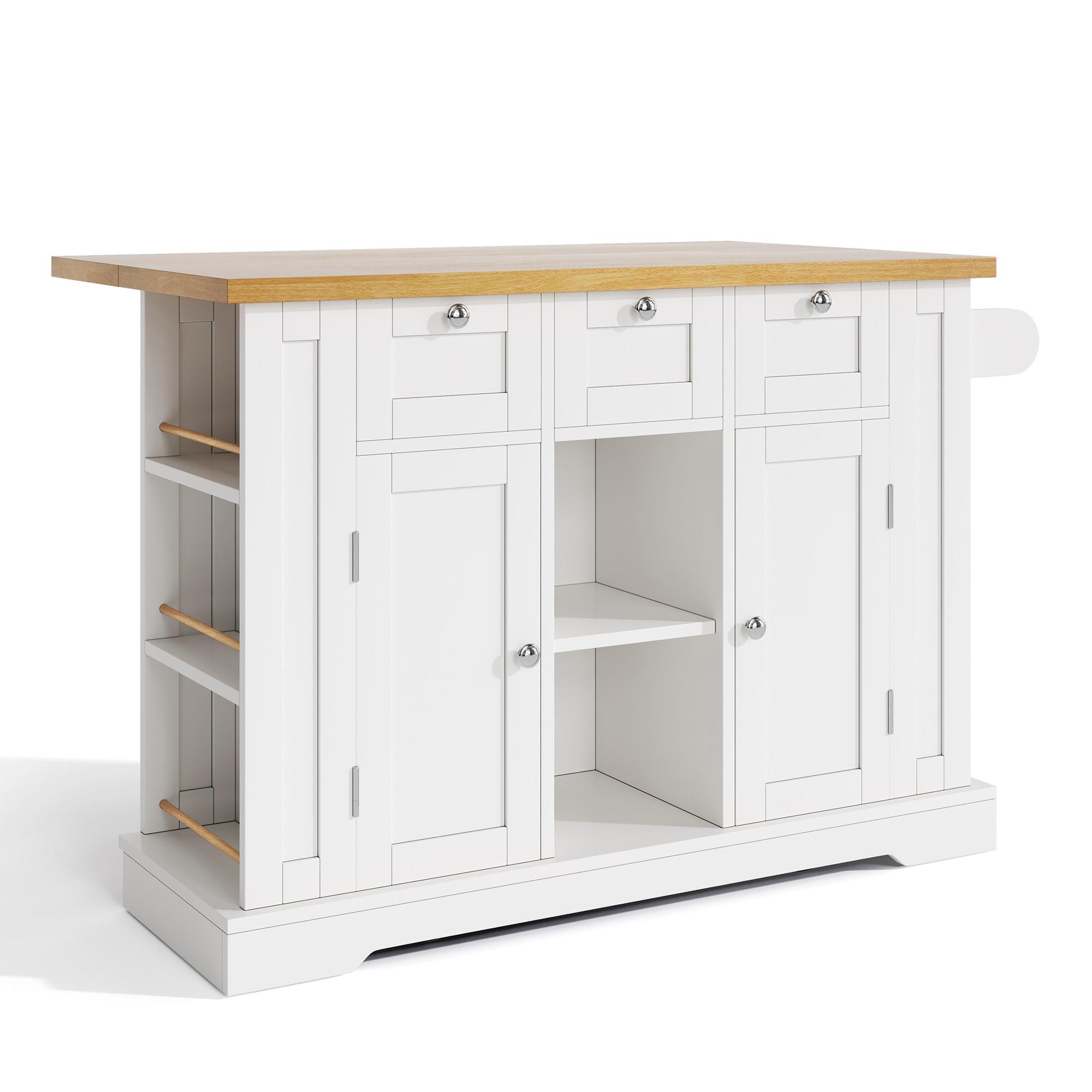 KÜCHENINSEL mit Stauraum, USB & Steckdosen, klappbare Arbeitsplatte - Weiß, Holzwerkstoff/Metall (132/87/70cm) - Urban Meuble