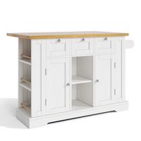 KÜCHENINSEL mit Stauraum, USB & Steckdosen, klappbare Arbeitsplatte - Weiß, Holzwerkstoff/Metall (132/87/70cm) - Urban Meuble