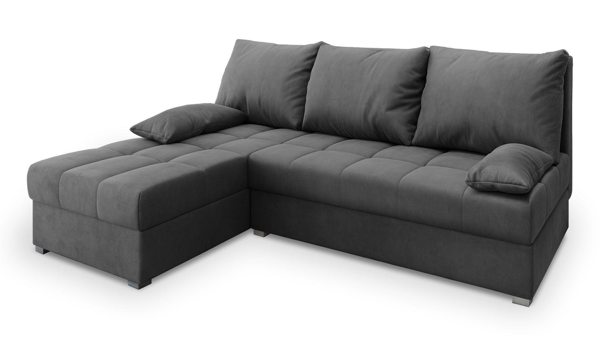 ECKSOFA RITA M Grau Velours-Stoff mit Schlaffunktion - Grau, Holz/Kunststoff (200/141cm) - MASSENO