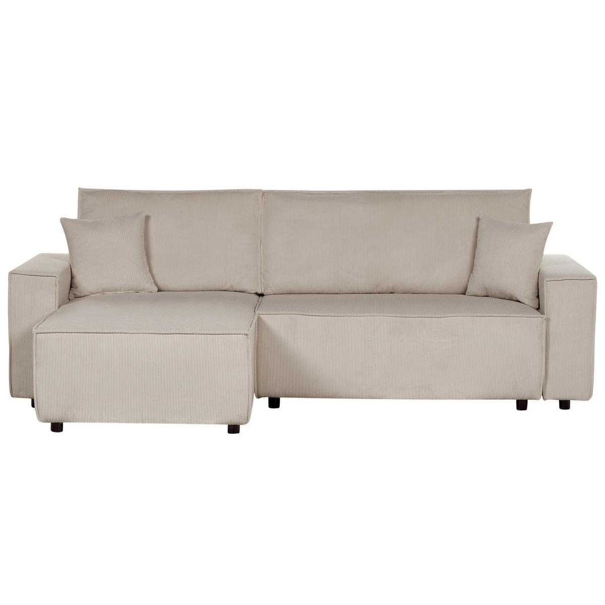 2-SITZER-ECKSOFA Cord beige linksseitig mit Schlaffunktion Abacka - Beige/Schwarz, Textil (247/147cm) - Beliani