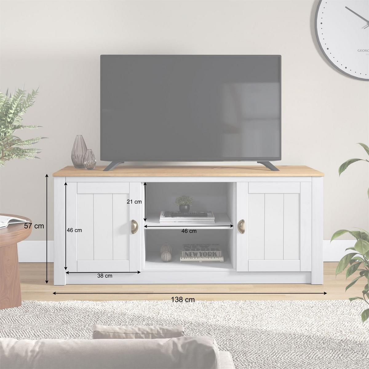 TV-LOWBOARD BOLTON weiß/braun - Weiß/Braun, Holz (138/57/40cm) - IDIMEX