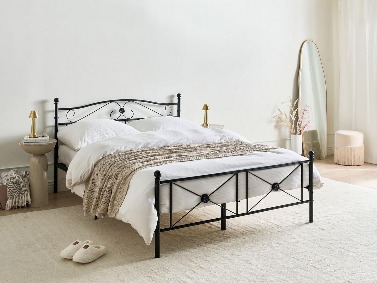 BETT mit Lattenrost 140/200 cm Stahl Schwarz Rodez - Schwarz, Metall (140/200cm) - Beliani