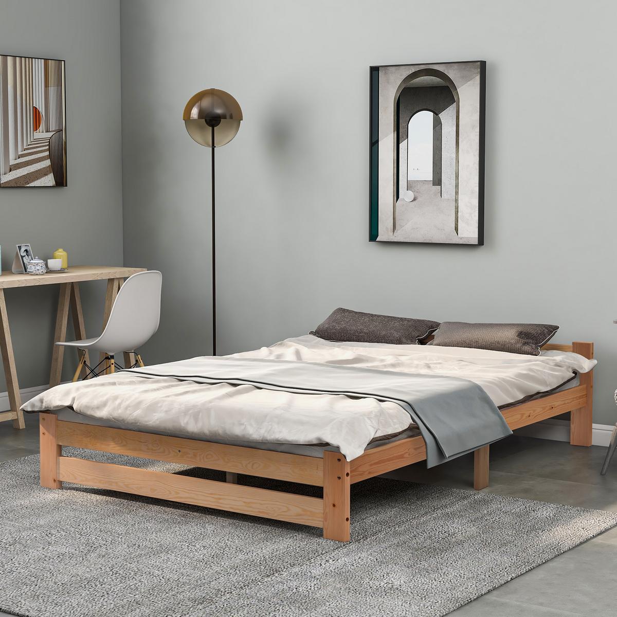 BETT 140x200 cm Natur Futonbett aus Kiefer mit Lattenrost Modern - Beige, Holz - Urban Meuble