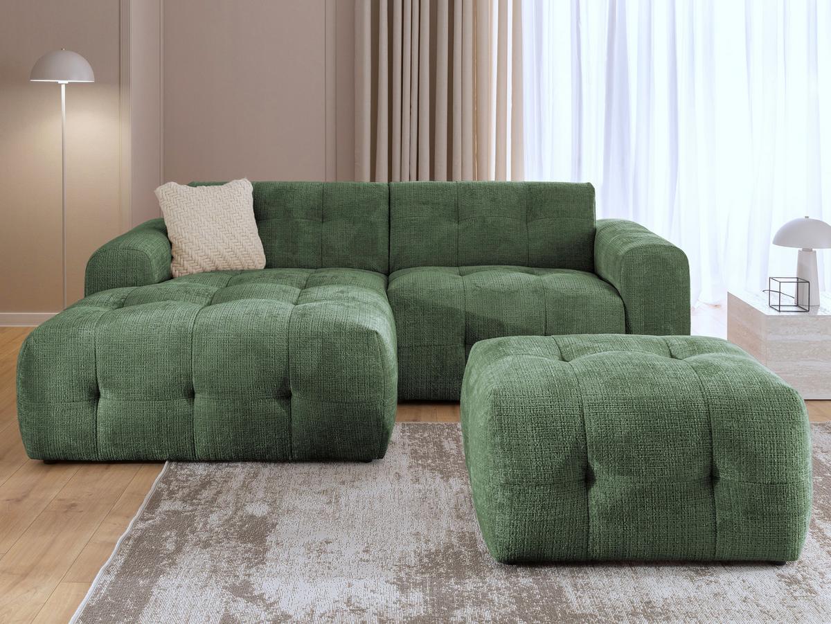 POLSTERHOCKER mit raffinierten Steppungen, zu passendem Sofa, Wellenunterfederung, Chenille-Bezug Grün / 21055 - Schwarz/Grün, Kunststoff/Textil (87/46/68cm) - luma-home