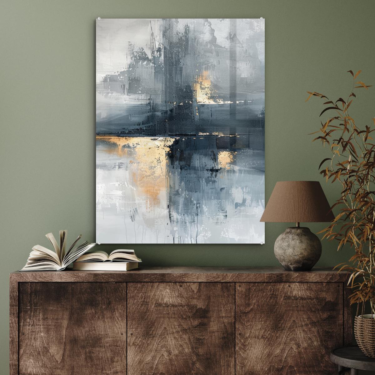 ACRYLGLASBILD Kunst - Grau - Gold - Abstrakt 60x80 cm - Dunkelgrau, Glas (60/80cm) - MuchoWow