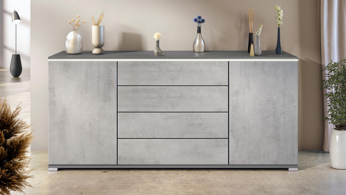 SIDEBOARD Faro Beton Oxid Optik - Hellgrau, Holzwerkstoff (166.5/75.5/35cm) - Vladon