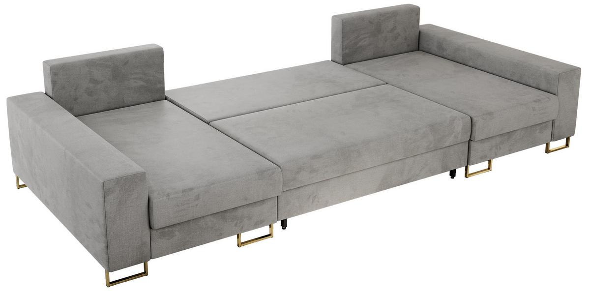 WOHNLANDSCHAFT DORIAN U Velvet Hellgrau - Goldfarben/Hellgrau, Textil/Metall (312/85/138cm) - MKS
