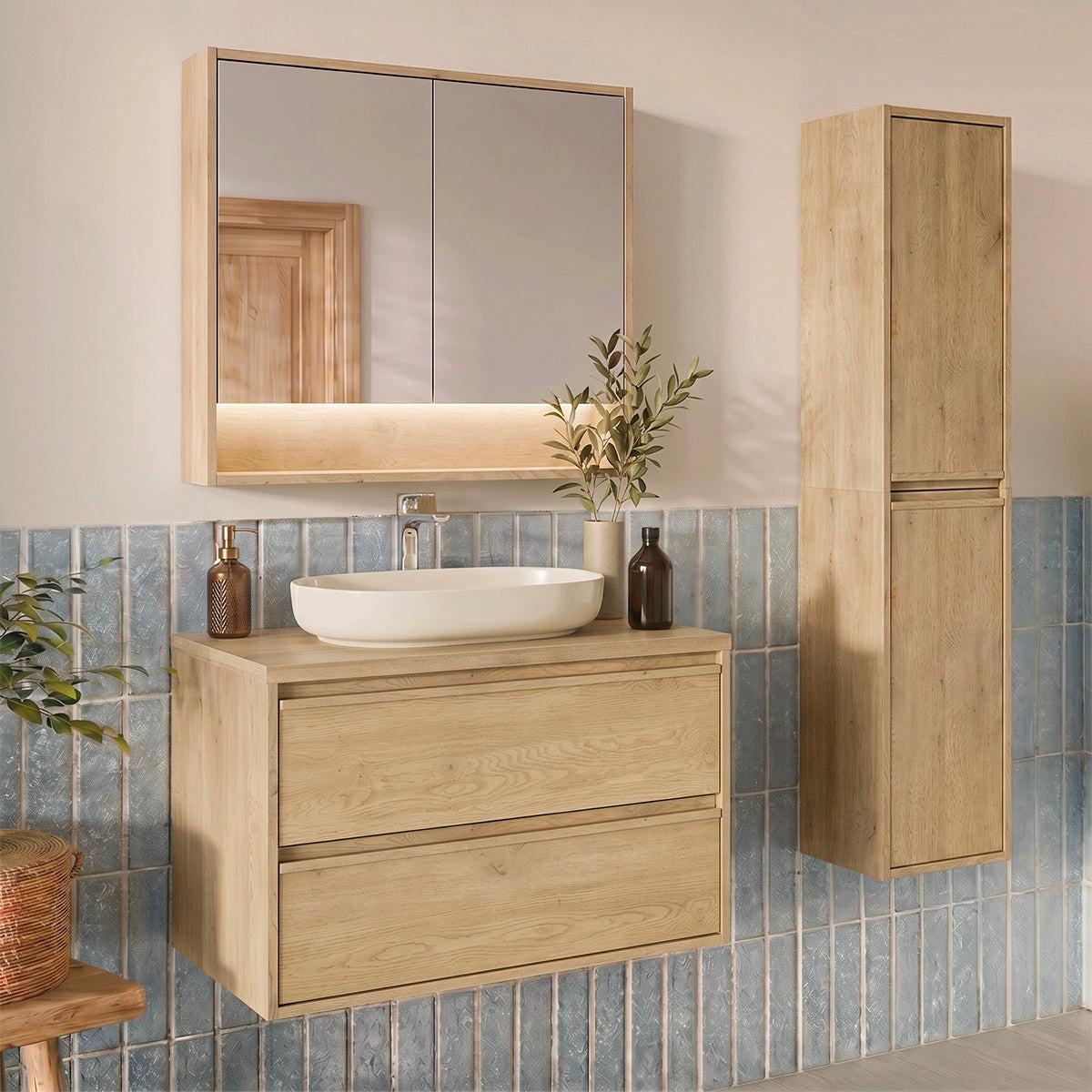 BADMÖBEL 80cm Edmé 2er-Set Holz - Braun, Holzwerkstoff (80/52.2/46cm) - Petits-meubles
