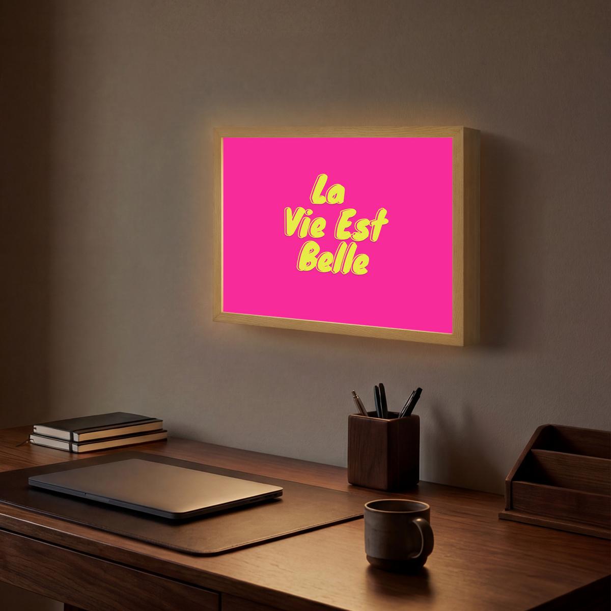 WANDLEUCHTE MIT AKKU Zitat - Retro - Rosa 40x30 cm - Pink, Holzwerkstoff (40/30/8cm) - OnlyWow