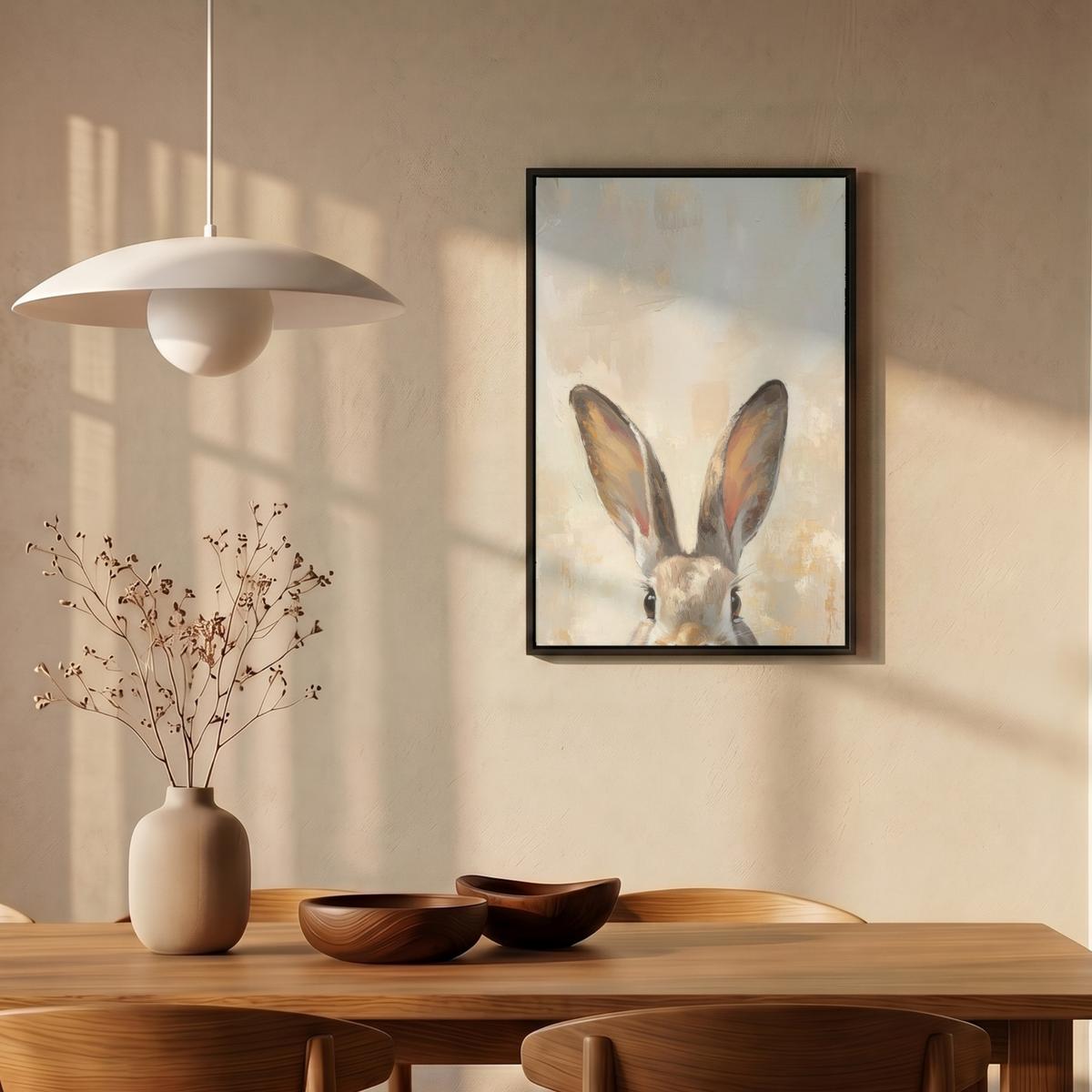 LEINWAND Bilder mit Rahmen - Hase - Ohren - Braun - 40x60 - Beige, Textil (40/60cm) - MuchoWow
