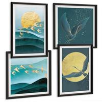 BILDER SET 4er Set - 50x50 cm & 40x60 cm Schwarzer Rahmen - Stilvolle Landschaften mit Vögeln - Schwarz, Kunststoff (50/50cm) - TULUP