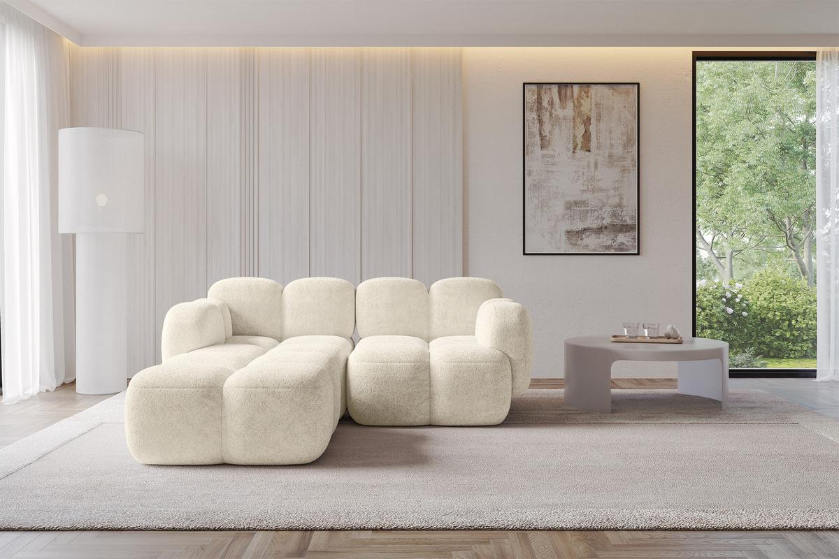 ECKSOFA modulares Sofa Links Miko-L1 214x205x75 Creme Velours - Creme/Schwarz, Holzwerkstoff/Kunststoff (214/205cm) - ALTDECOR