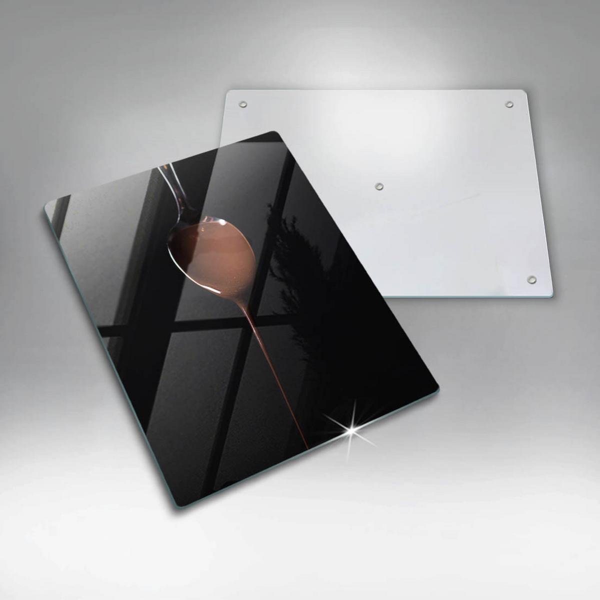 GLASPLATTE 40x52 cm Löffel mit Schokolade - Hellbraun, Glas (40/52cm) - Wallfluent