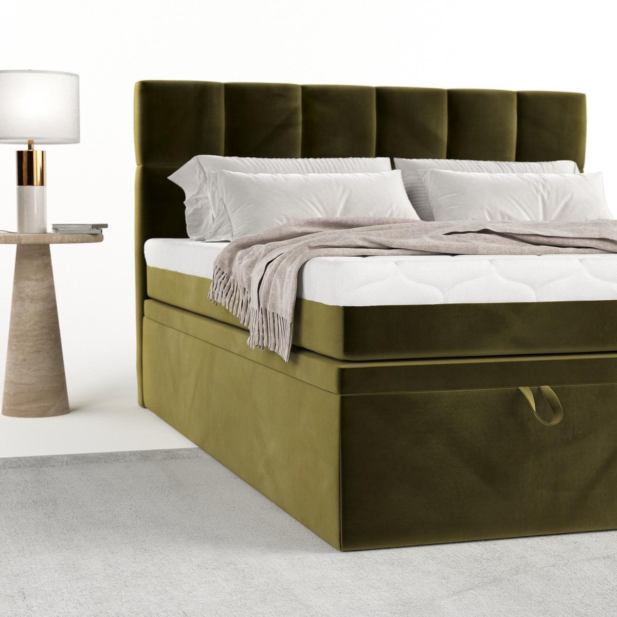 BOXBETT Elano 160/200 cm Olivgrün im Kronos Stoff - Schwarz/Olivgrün, Holz/Holzwerkstoff (160/200cm) - AltaBeds