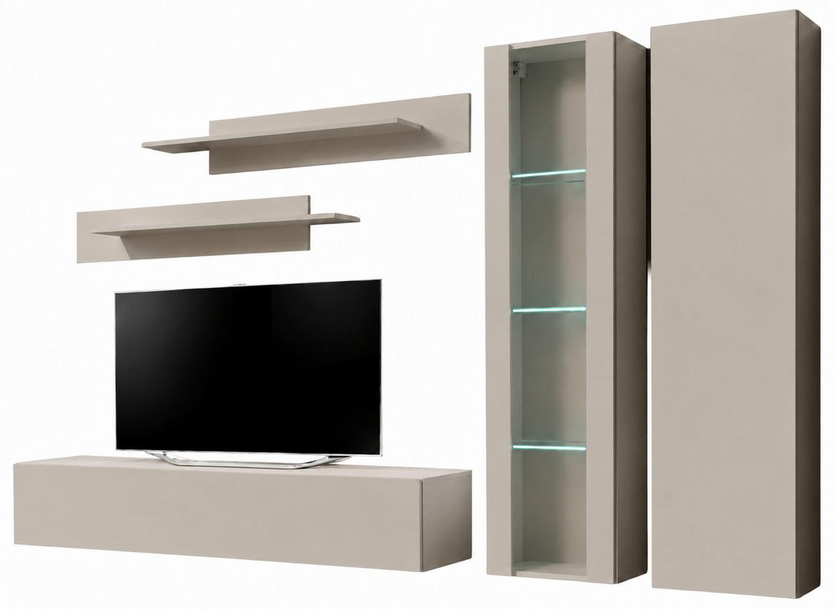WOHNWAND Kaschmir 260 cm 5-teilig, Schrankwand hängend mit LED-Beleuchtung - Kaschmir, Glas/Holzwerkstoff (260/170/40cm) - Inn.Furn