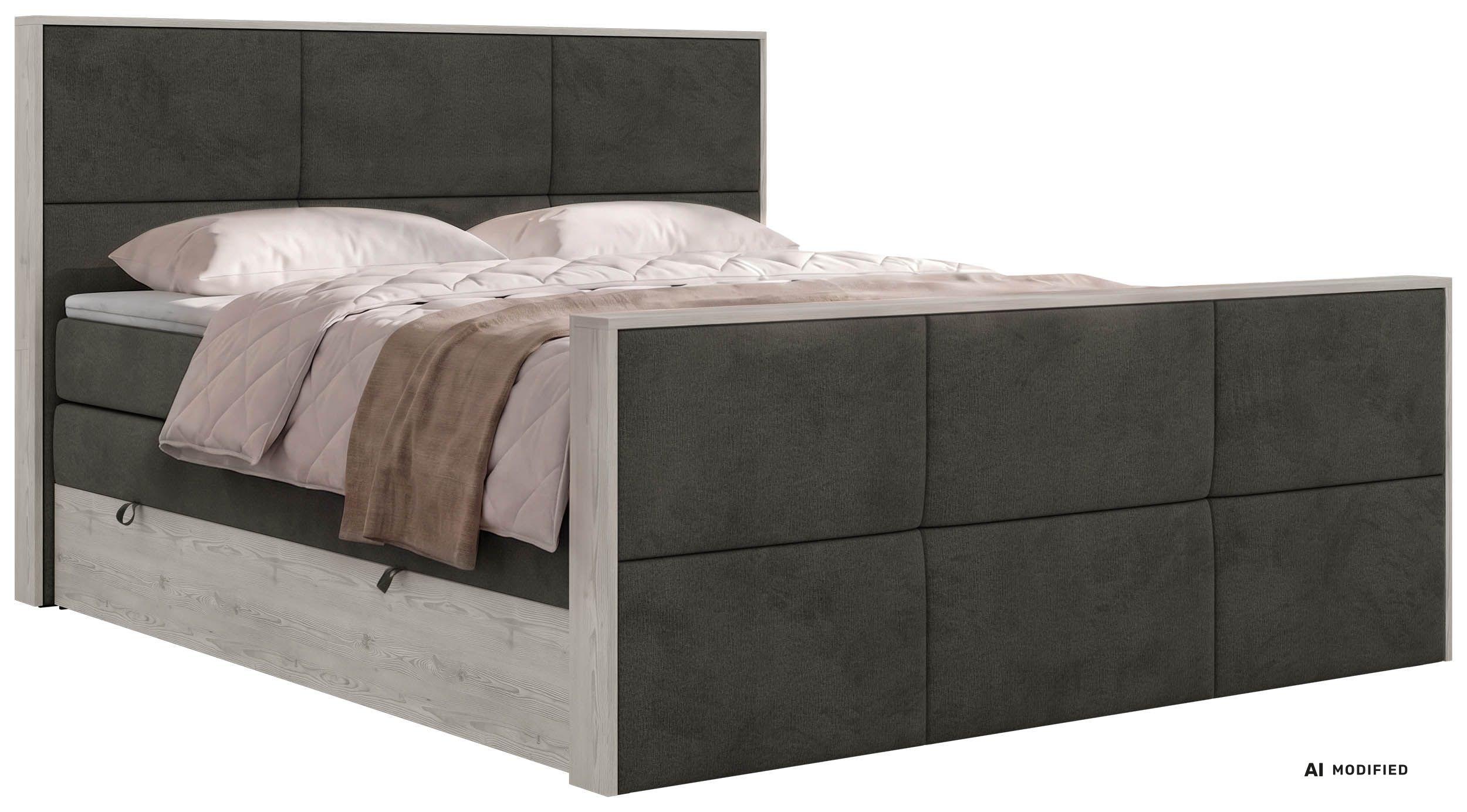 BOXSPRINGBETT DELNOR KING DUO 200/200 - Dunkelgrau Velvet - Topper T25 - H4 - Dunkelgrau/Anthrazit, Kunststoff/Textil (200/200cm) - MKS