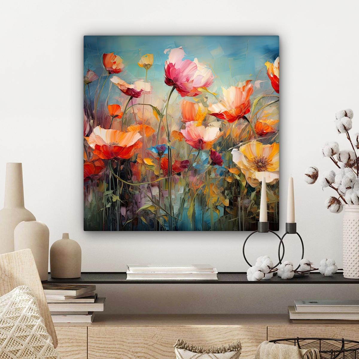 LEINWANDBILD Blumen - Aquarell - Kunst - Botanisch - Natur Wandbild Wohnzimmer 50x50 cm - Orange, Textil (50/50cm) - MuchoWow
