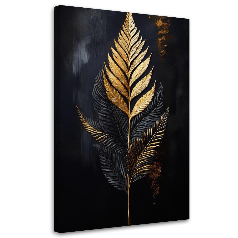 WANDBILD blattgoldfarn - Schwarz, Textil (70/100cm) - Feeby