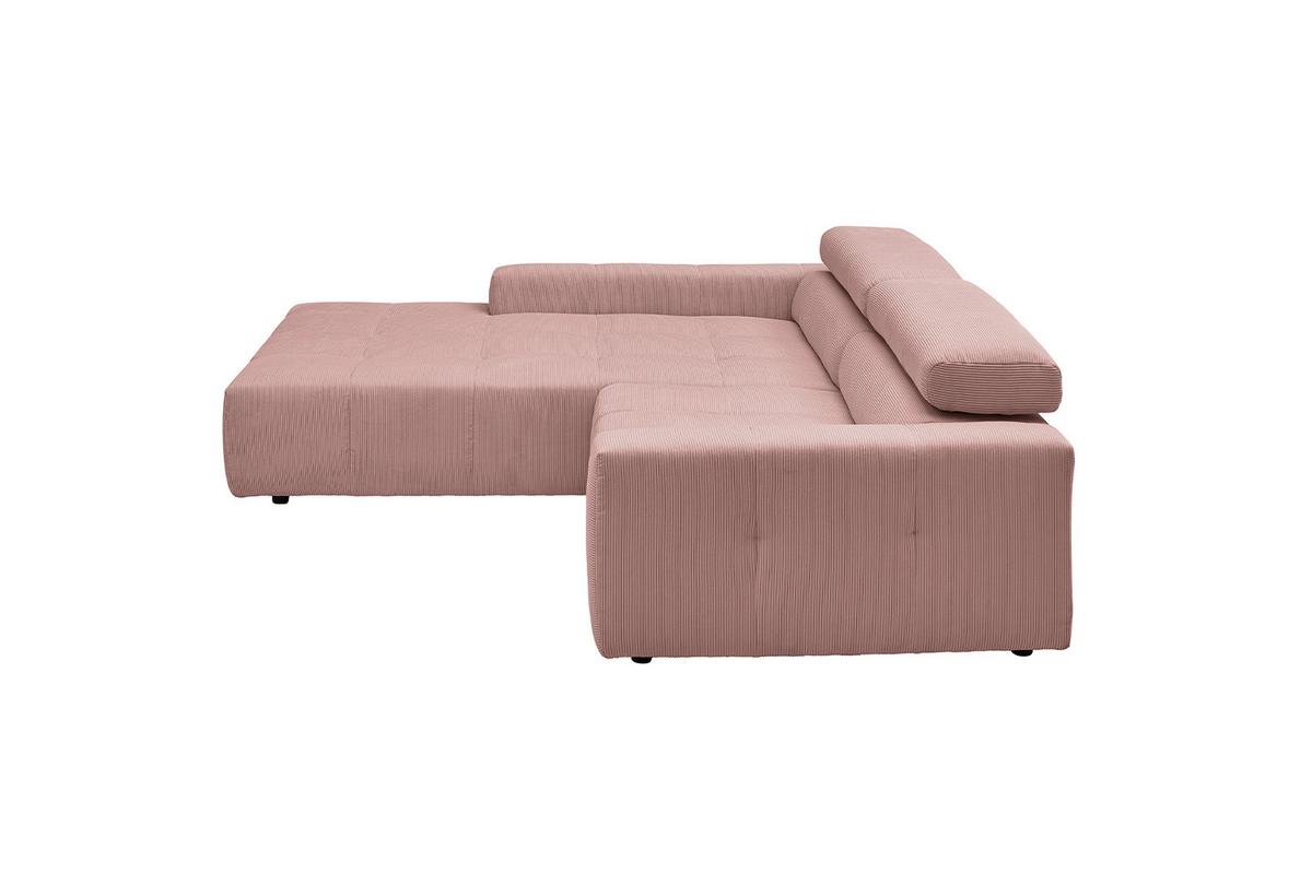 ECKSOFA MIT MOTORISCHEM SITZVORZUG RENO Pink Cord Relaxfunktion - Schwarz/Rosa, Kunststoff/Textil (258/217cm) - KAWOLA