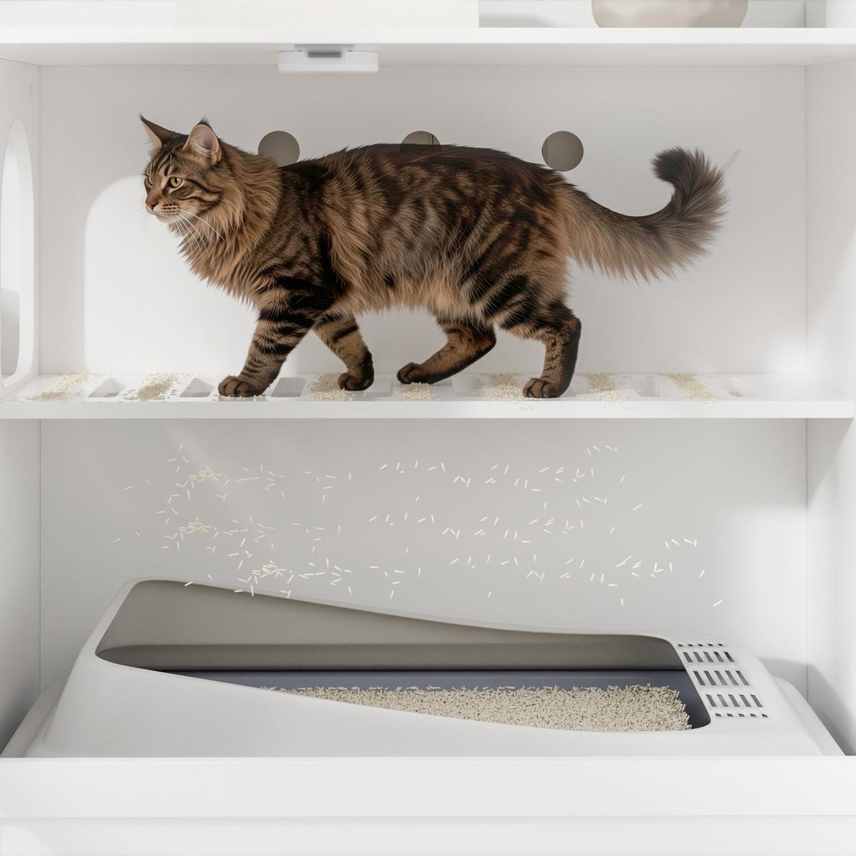 KATZENSCHRANK mit Streukastenverkleidung und Kratzbrett HAT02-L-E-W - Ahornfarben/Weiß, Holzwerkstoff/Fell (60/80/98cm) - SoBuy