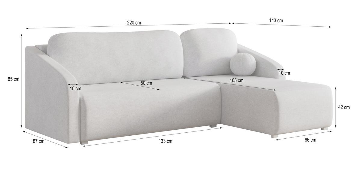 ECKSOFA MARELLO Hellgrau Geflochtener Stoff mit Schlaffunktion - Hellgrau, Holz (220/143cm) - MASSENO