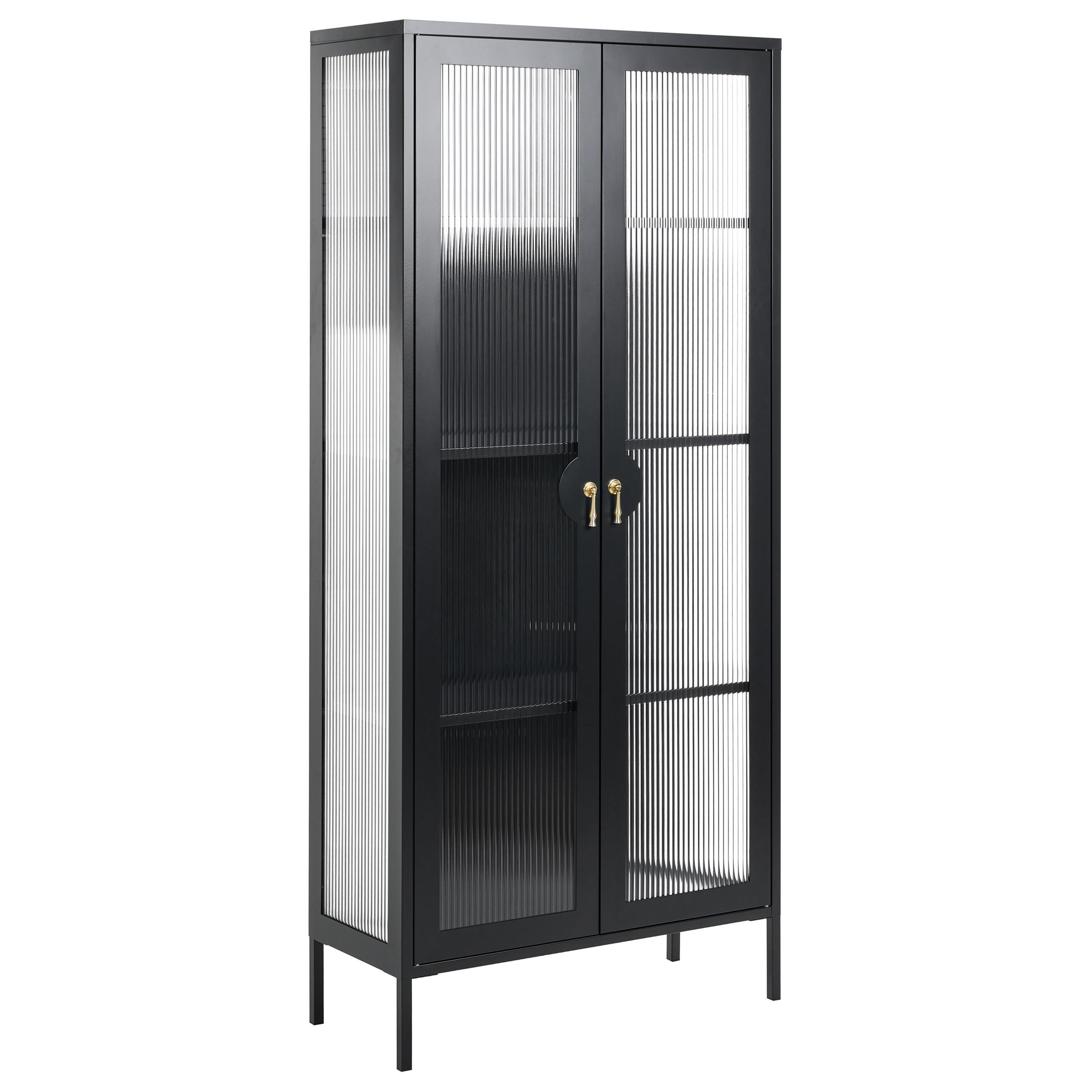 VITRINE mit Glastüren Metall Schwarz Gleora - Schwarz, Metall (80/180/35cm) - Beliani